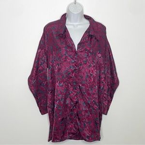 Vintage Gold Label Victoria's Secret burgundy satin sleep shirt Size Small